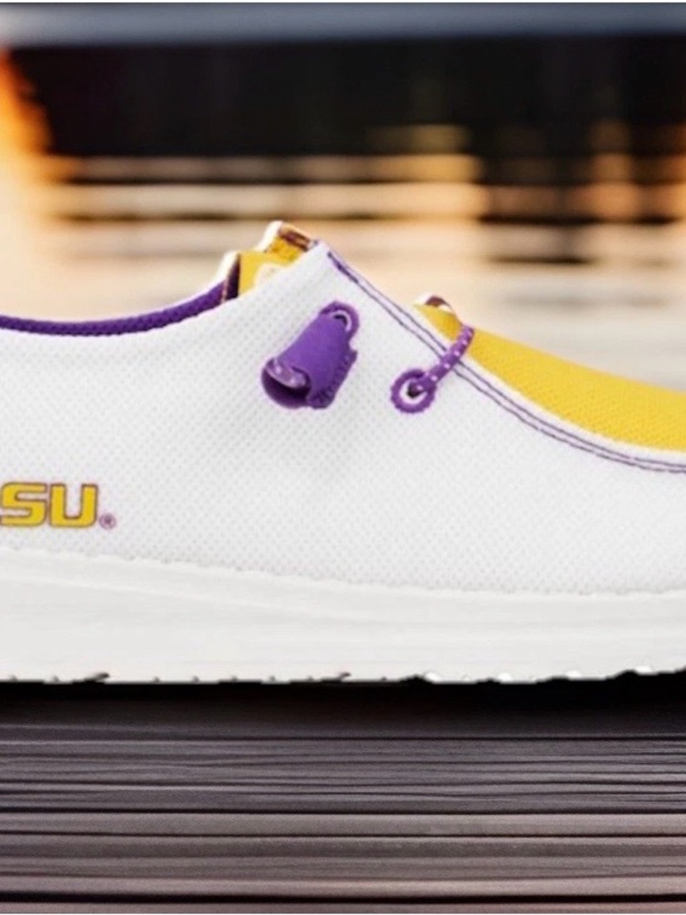 💜 Hey Dude Wendy LSU Purple Gold White Women’s Canvas Loafer Shoes 8 NEW - Picture 3 of 5